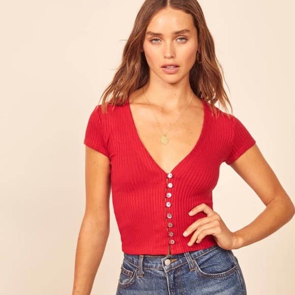 Reformation Tops - Reformation Red Sweater V-Neck Crop Top